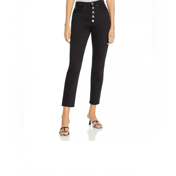 Nwt WEWOREWHAT Denim THE DANIELLE with crystal button fly pants in Black Size 30 - Picture 1 of 11